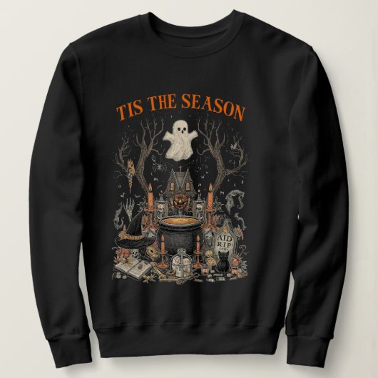 Spooky Halloween Vintage Design – Ghost, Pumpkin  スウェットシャツ (デザイン正面)