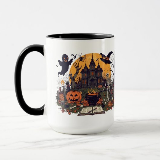 Spooky Halloween Vintage Design – Ghost, Pumpkin  マグカップ (左)