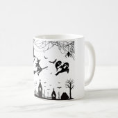 Spooky Halloween Witch & Bats Pattern Mug コーヒーマグカップ (正面右)