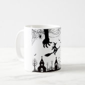 Spooky Halloween Witch & Bats Pattern Mug コーヒーマグカップ (正面左)