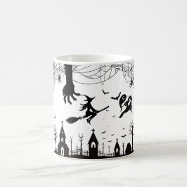 Spooky Halloween Witch & Bats Pattern Mug コーヒーマグカップ