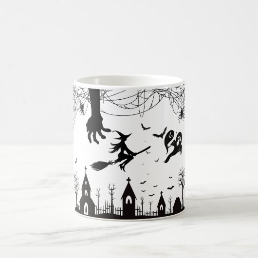 Spooky Halloween Witch & Bats Pattern Mug コーヒーマグカップ (中央)