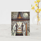 SPOOKY HALLOWEEN WITCH, BLACK CAT EARRINGS Blank カード (黄色い花)