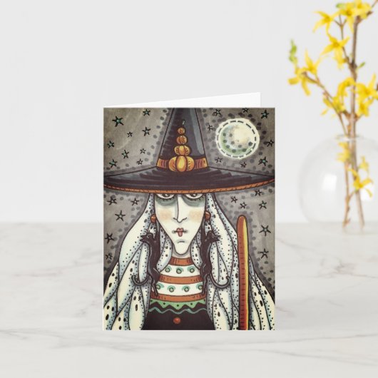 SPOOKY HALLOWEEN WITCH, BLACK CAT EARRINGS Blank カード (黄色い花)