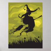 Spooky Halloween Witch Flying on Broomstick ポスター (正面)