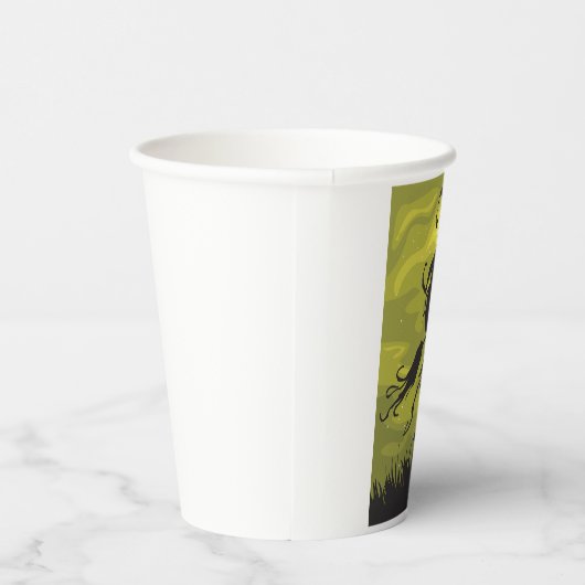 Spooky Halloween Witch Flying on Broomstick 紙コップ (右)