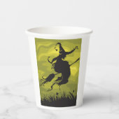 Spooky Halloween Witch Flying on Broomstick 紙コップ (正面)