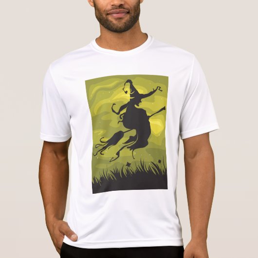 Spooky Halloween Witch Flying on Broomstick Tシャツ (正面)