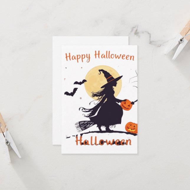 Spooky Halloween Witch Silhouette with Jack-o'-Lan (正面/裏面インサイチュ)