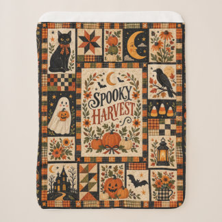 Spooky Harvest Vintage Halloween Patchwork シェルパブランケット