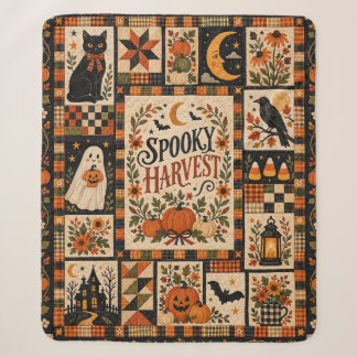Spooky Harvest Vintage Halloween Patchwork シェルパブランケット