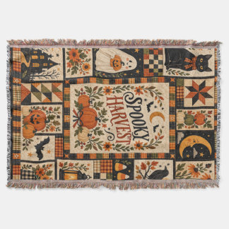 Spooky Harvest Vintage Halloween Patchwork スローブランケット