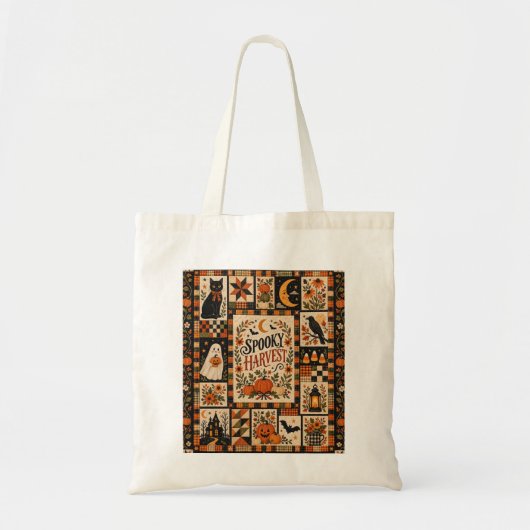 Spooky Harvest Vintage Halloween Patchwork トートバッグ (正面)