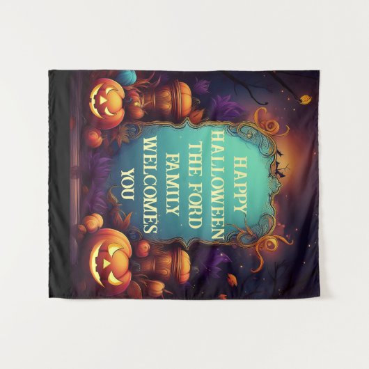 Spooky Haunted Halloween Personalized Greetings タペストリー (正面(横))