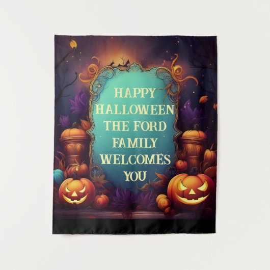 Spooky Haunted Halloween Personalized Greetings タペストリー (正面)