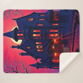Spooky Haunted House at Dusk Design シェルパブランケット (正面(横))