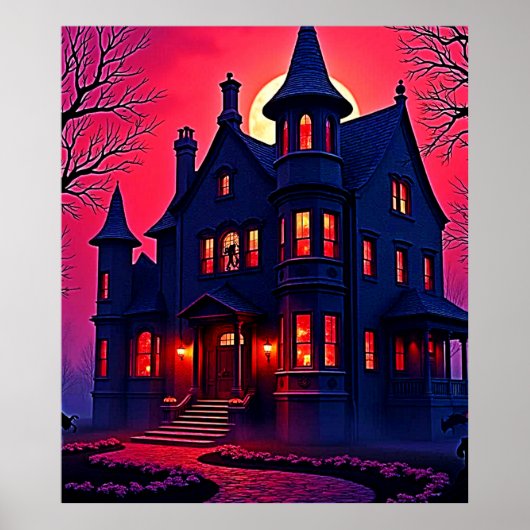 Spooky Haunted House at Dusk Design ポスター (正面)