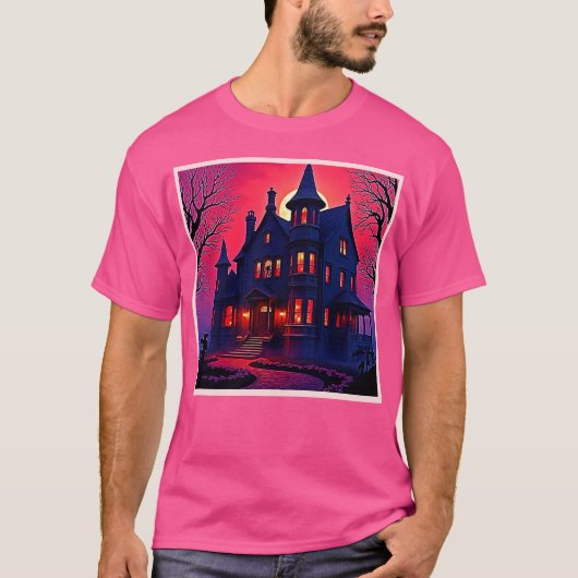 Spooky Haunted House at Dusk Design Tシャツ (正面)