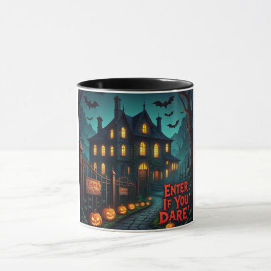 Spooky Haunted House & Bats Halloween Mug マグカップ (中央)