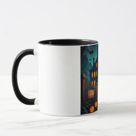 Spooky Haunted House & Bats Halloween Mug マグカップ