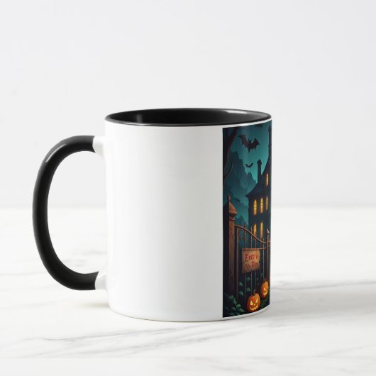 Spooky Haunted House & Bats Halloween Mug マグカップ (左)