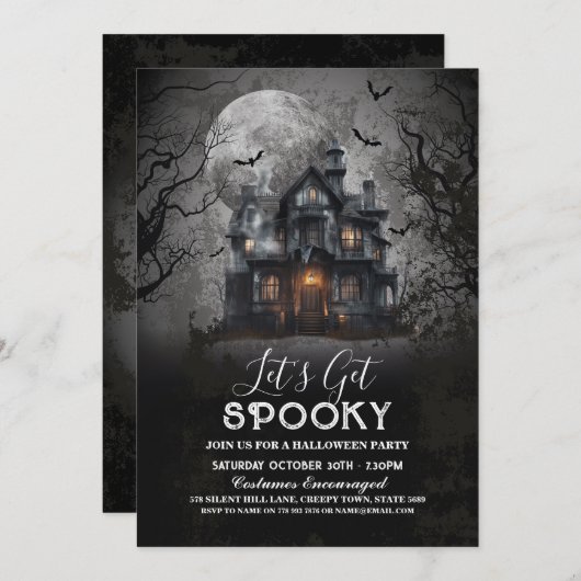 Spooky Haunted House Halloween 招待状 (正面/裏面)