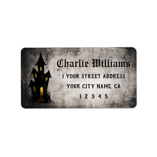 Spooky haunted house Halloween return address ラベル (正面)