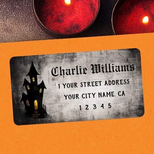 Spooky haunted house Halloween return address ラベル