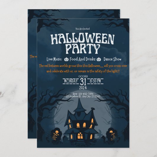Spooky Haunted House Party Invite 招待状 (正面/裏面)