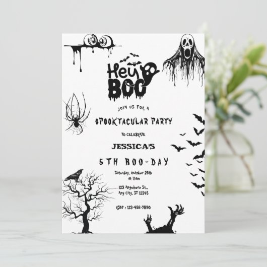 Spooky Hey Boo Kids Halloween Birthday Party 招待状 (スタンド正面)