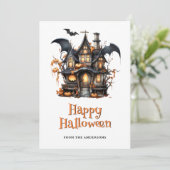 Spooky House Pumpkins Bat Ghost Halloween Card シーズンカード (スタンド正面)