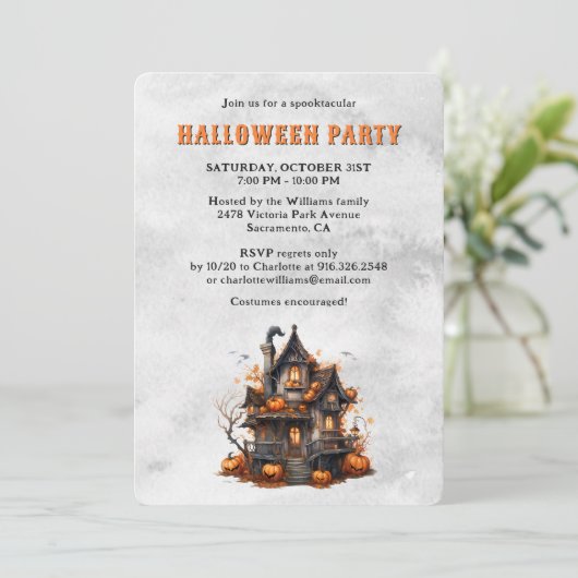 Spooky House Pumpkins Ghost Halloween Party 招待状 (スタンド正面)