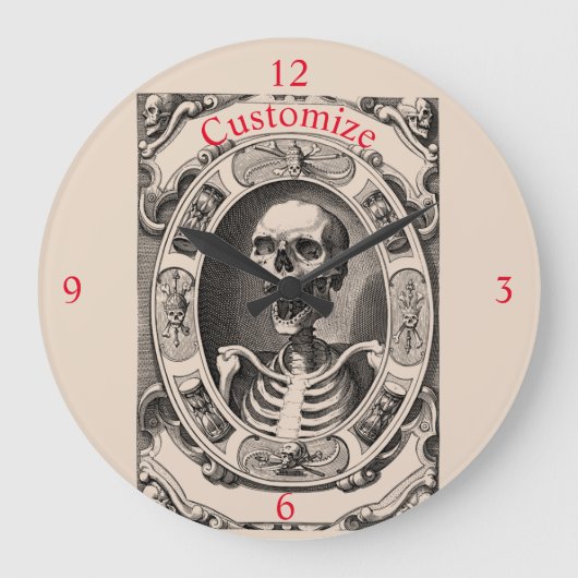 Spooky Human Skull Thunder_Cove ラージ壁時計 (正面)