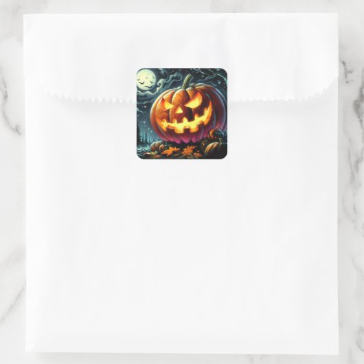 Spooky Jack-o-Lantern Halloween スクエアシール (バッグ)