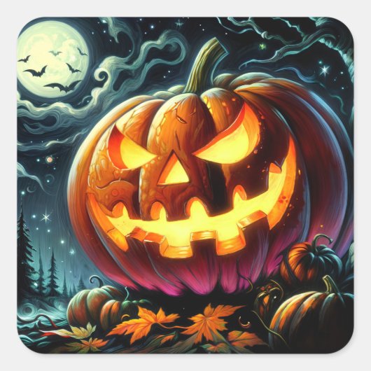 Spooky Jack-o-Lantern Halloween スクエアシール (正面)