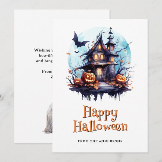 Spooky Jack O’Lanterns Bats Ghost Halloween Card シーズンカード (正面/裏面)
