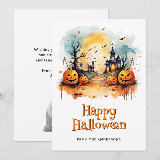 Spooky Jack O’Lanterns Bats Halloween Card シーズンカード (正面/裏面)