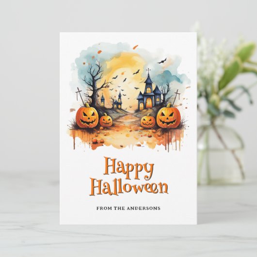 Spooky Jack O’Lanterns Bats Halloween Card シーズンカード (スタンド正面)