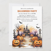 Spooky Jack O’Lanterns Bats Witch Halloween Party 招待状 (正面)