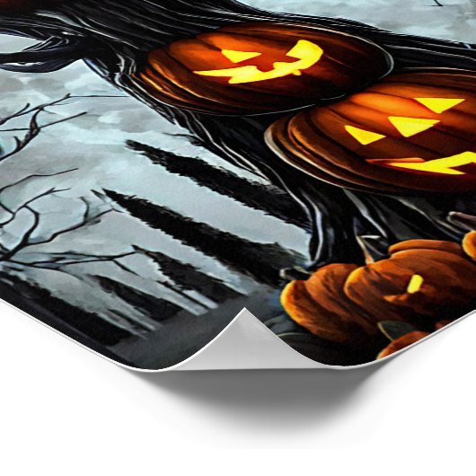 spooky jacko lantern pumpkin tree fantasy Dark art ポスター (角)