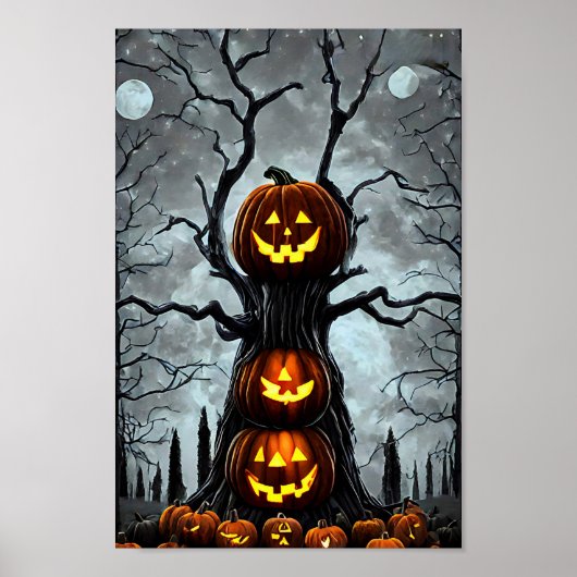 spooky jacko lantern pumpkin tree fantasy Dark art ポスター (正面)