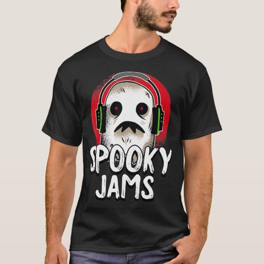 Spooky Jams Lazy Halloween Costume Ghost DJ Creepy Tシャツ (正面)