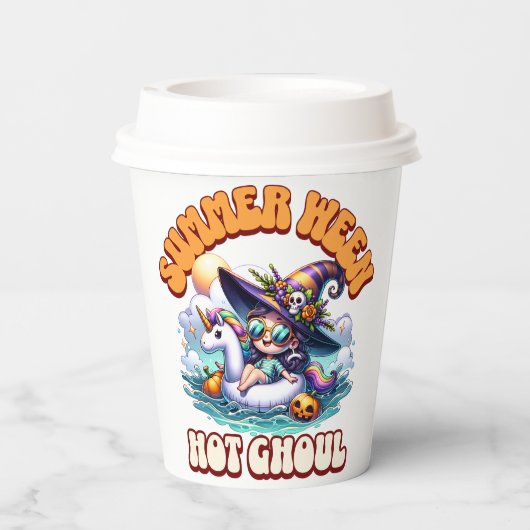Spooky Kawaii Summerween Witch on Unicorn Float 紙コップ (裏面)