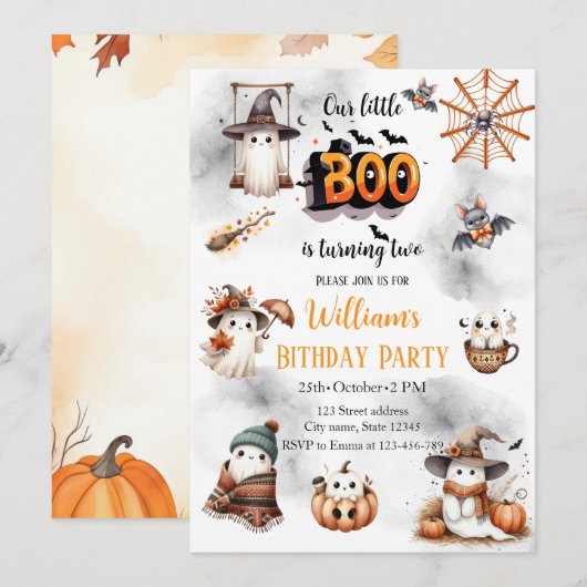 Spooky Little Boo is Turning Two 2nd Birthday 招待状 (正面/裏面)