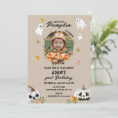 Spooky Little Pumpkin Birthday Photo Invitation 招待状 (スタンド正面)