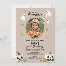 Spooky Little Pumpkin Birthday Photo Invitation