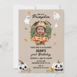 Spooky Little Pumpkin Birthday Photo Invitation 招待状