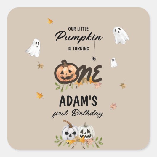 Spooky Little Pumpkin First Birthday スクエアシール (正面)