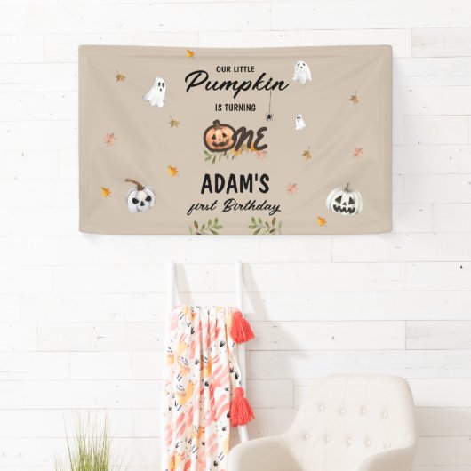 Spooky Little Pumpkin First Birthday 横断幕 (インサイチュ)