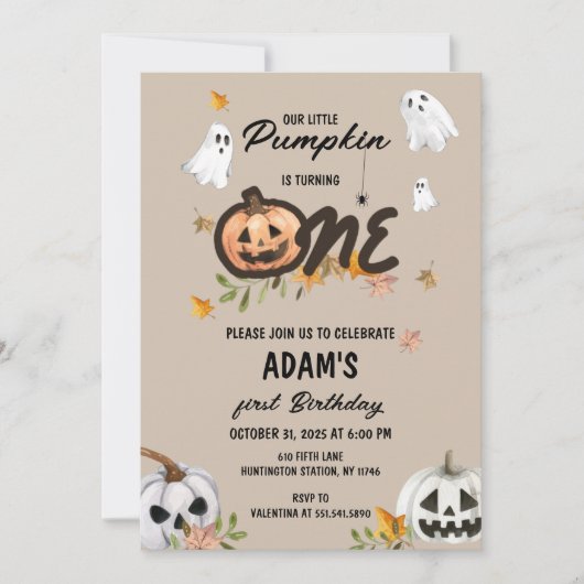 Spooky Little Pumpkin First Birthday Invitation 招待状 (正面)